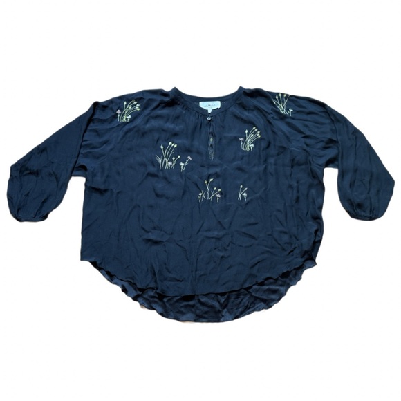 THE GREAT Silk Embroidered Black Floral Boho Peasant Top Size 1 Sm Cottagecore - Picture 7 of 16